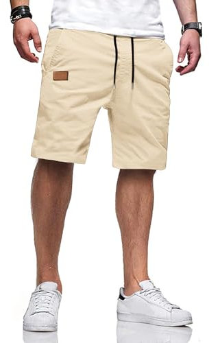 TARAINYA Kurze Hosen Herren Baumwolle Casual Shorts Herren Tunnelzug Elastische Sommer Chino mit Taschen Aprikose M