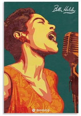 XSERWFE Billie Holiday Retro-Sänger-Kunst-Poster, Leinwand-Poster, Wandkunst, Dekor, Wohnzimmer, Schlafzimmer, Dekoration, Poster, 30 x 45 cm, ungerahmter Stil