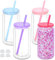 Maucircol Lot de 4 gobelets en plastique transparent à double paroi pré-percée pour boule à neige pailletée - 473 ml - Avec couvercle coloré