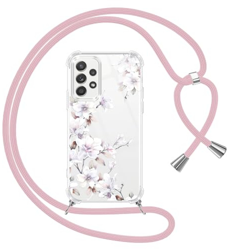 Yoedge Handyband Handyhülle für Samsung Galaxy A52 5G 6,5 Hülle mit Band, Durchsichtig Aesthetic Muster Blumen Case mit Kordel zum Umhängen, Weiche Silikon TPU + PC Stoßfest Cover für Samsung A52, 05