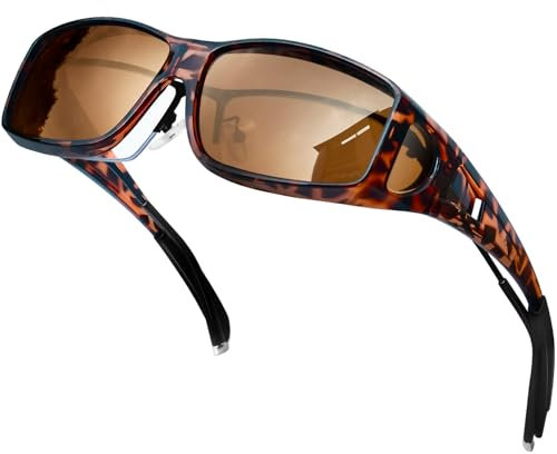 KANASTAL Polarisiert Überbrille Sonnenbrille Herren und Damen Überzieh Sonnenbrille für Brillenträger Rot Leopard Rahmen Überziehbrille Braun Linse