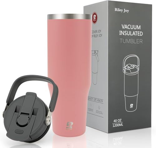 Riley Joy Gourde Isotherme 2.0 - Travel Mug Isotherme 1.2L - Gobelet avec Paille Poignée, Thermos Café pour Chaud ou Glacé en Acier Inoxydable sans BPA pour Voyage Camping