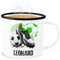 Emaille Becher Blechbecher - Personalisiertes Fußballgeschenk mit Namen | Geschenke für Fußballfans | Weihnachtsgeschenke Fußball - 300 ml - Weiß Schwarz - fußballer