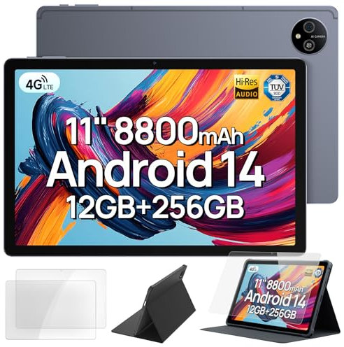 Ulefone Tab A11 Tablet 11 Pulgadas Android 14 Tablet Gaming con Funda, 12GB + 256GB (2TB TF), 8800 mAh, Carga Rápida 18 W, Octa-Core Tablet PC, Dual 4G LTE+ 5G WiFi, 16MP+8MP, Widevine L1/TÜV/GPS/OTG