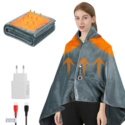 Dreamhigh® Couverture Chauffante Electrique 150 * 90CM, Graphène Couvertures Plaid Chauffant avec 3 Niveaux de Chauffage, Flanelle Douce Châle de Couverture Chauffante, Lavable en Machine