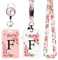 2 pièces Porte Badge avec Lettres A-Z, Lanière Détachable et Clip Rétractable, Porte Cartes Personnalisé avec Enrouleurs de Badge pour Femmes Infirmières Enseignants Étudiants Bureau (F)
