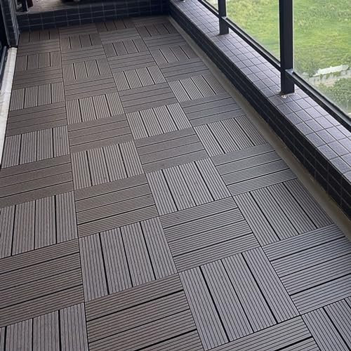 EPANO LXXW Wood-plastic interlocking floor tiles 12 Square Interlocking Striped Vinyl Flooring Tiles, Outdoor Decking, Wood-plastic Composite Tiles For Patio, Garden(Chocolate)