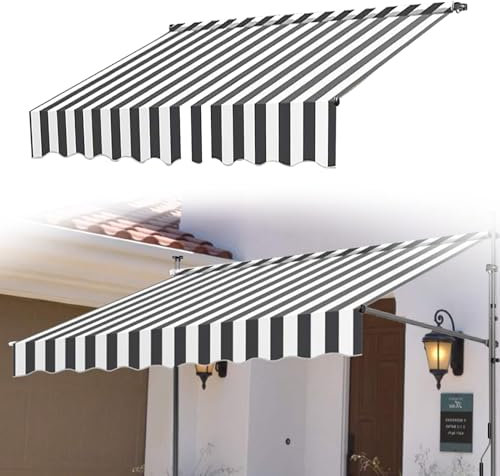 Generisch Einziehbare Klemmmarkise, Ersatz für die Terrasse, manuell einziehbare gestreifte Klemmmarkise aus Polyestergewebe mit PU-Beschichtung (Farbe: Grau, Größe: 79 * 63 Zoll/200 * 160 cm)