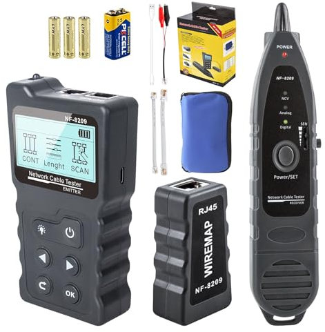 GOTMEET Network Cable Tester with PoE, Length Measurement, NCV Detection & Lamp, Ethernet Wire Tracker for LAN, CAT5, CAT6 Cables NF-8209