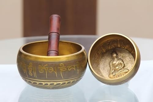 Tibetische Klangschale Mantra Klangschale – Antike Meditations-Klangschale mit Schlägel, spirituelle Heilung, Meditationsklangschalen für Anfänger, Klangschale für Yoga von Devotional India