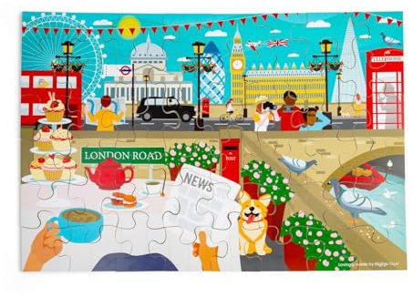 Bigjigs Toys London City Bodenpuzzle – Riesiges 48-teiliges Holzpuzzle, Kinder-Puzzle, nachhaltig hergestellte Geschenke für Kinder, ab 3 Jahren