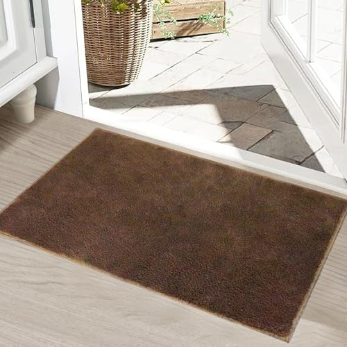 HiChiclife Fußmatte Innen 80×120 cm – Extra Großer Eingangsteppich Waschbar mit TPE Anti-Rutsch – Dünner Kurzflor Teppich für Flur & Wohnung – Braun