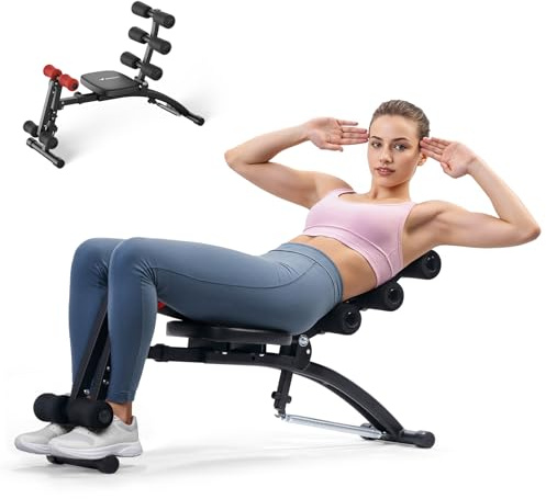 MERACH Macchina per Addominali, Panca per Sit-Up Regolabile, Attrezzo per Addominali per Home Gym per Addominali Fianchi Gambe, Max 136KG, per Sit-Up/Bicicletta Aerea/Sollevamenti Gambe ECC., Nero