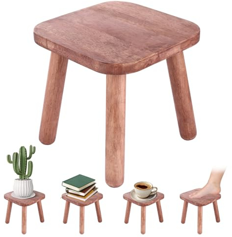 LOLYSIC Small Wooden Stool, Plant Stand Stool with Detachable Legs, Adults Kids Step Stool, Small Wood Side Table Footstool for Indoor Bedroom Bathroom Kitchen, 24x24x20cm
