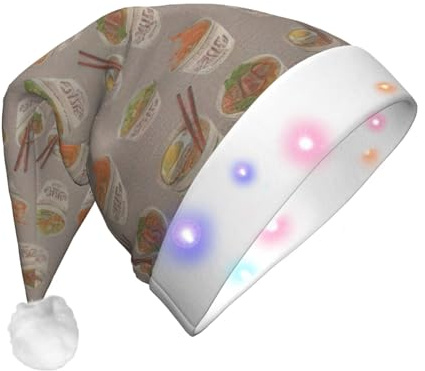 Jkkghll Egg Cup Noodle Ramen Print Unisex Adult Led Christmas Hat For Party Decor Xmas Cap And Costume Accessories