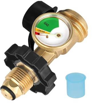 Propane Tank Gauge Level Indicator, Brass Portable Gas Bottle Level Indicators with Color-Coded Dial, Universal Gas Pressure Meter and Leak Detector for Grill, RV and Heater (Gold)