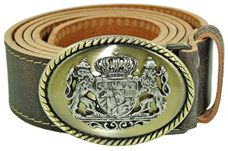 Trachtengürtel mit goldenem Bayern Löwenwappen - Dunkelbraun 95 cm