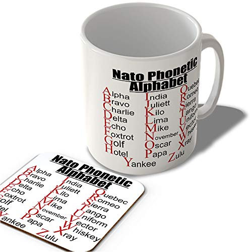 McMug - NATO Phonetic Alphabet - Alpha Brave Charlie… a to Z - Mug and Coaster Set, Ceramic, 11fl.oz.