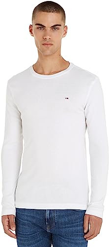 Tommy Jeans Men's Original Rib L/S Knit Tops, White, L