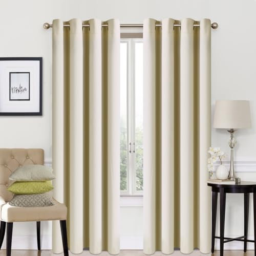 EASELAND Beige Blackout Curtains 66x90 Inch, Thermal Insulated Room Darkening Eyelet Blackout Curtains for Bedroom Living Room Kitchen Nursery, 2 Panels