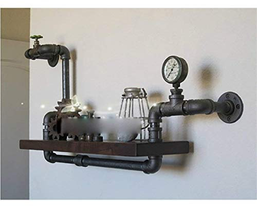 Decoraciones de pared LOFT Estante de hierro Estante de pared Potted Display Stand Baño Estanterías de madera maciza Cocina Soporte Plancha de tubo de hierro