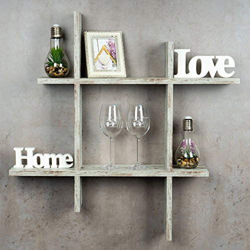 levandeo Hashtag Regal 75x75cm Wandregal Holz Shabby Chic Optik Weiß Bücherregal Hängeregal Ablage Steckregal