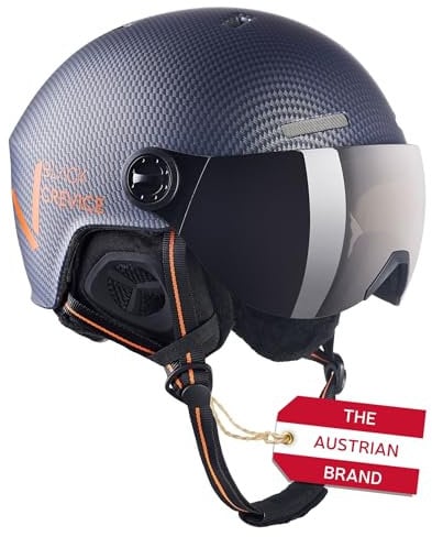 Black Crevice Sölden Ski Helmet with Visor, Navy Carbon Matte/Orange, S (51-54)
