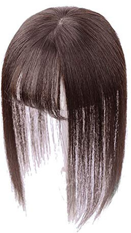 7,6 x 10,9 cm Krone Topper Echthaar für Frauen mit 3D Air Bangs, Clip in Haaraufsatz für dünner werdendes Haar, 30,5 cm Dunkelbraun