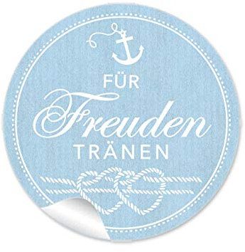 72 STICKER Für die Freuden Tränen Etiketten mit Anker Herz aus Tau im Maritim Look in Blau für Taschentücher Verpackungen zur Trauung, 4 cm, rund, matt