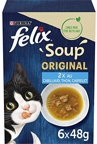 FELIX Original Suppe | Katze Erwachsene | Fischauswahl | 48 Stück | 6 x 48 g | 2,3 kg | Suppe im Beutel