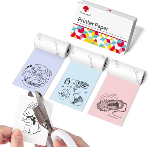 Phomemo Farbpapier für T02, M02, M02S, M02PRO, M03, M03AS, M04S, M04AS Taschendrucker, Selbstklebendes Thermopapier, Hellrosa & Hellviolett & Hellblau, 50 mm x 3,5 m, 3 Rollen