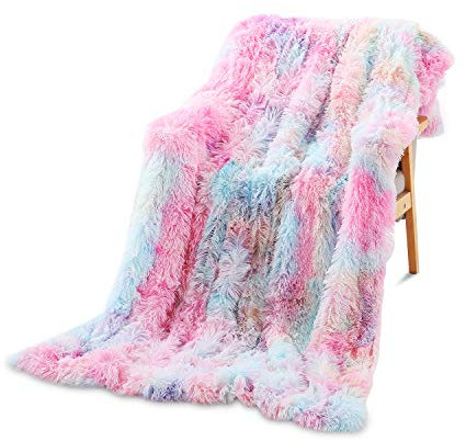 Galatée Regenbogen Doppelseitige Kuscheldecke,130 * 160cm Hohe Qualität Farbdesign Flauschige Wohndecke,Weich Warm Microfaser Kunstfell Fleecedecke Sofadecke Bettdecke Wohnzimmer Couch Wohndecke