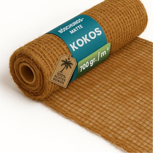 TeichVision Böschungsmatte Kokos 1,0 m breit – Verschiedene Längen/Kokosmatte als Ufermatte Teich/Böschungsmatte Hang/Kokosfasermatte 700 gr. /m ² (20 m)