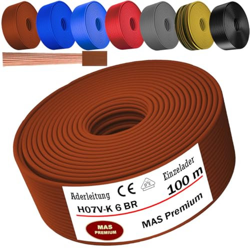 Câble unique flexible H07 V-K de 5 à 100 m - 6 mm² - Noir, marron, bleu foncé, jaune vert, gris, rouge ou bleu clair (marron, 100 m)
