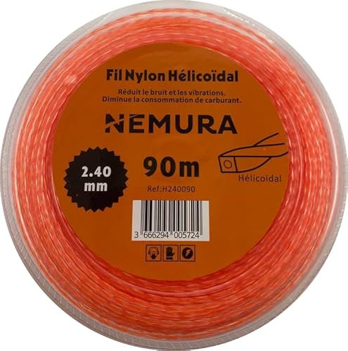 Nemura Fil Débroussailleuse Hélicoïdal Silencieux L: 90 m, Ø: 2,40 mm - Compatible avec d'autres marques - Haute Durabilité - Pièces Détachées de Qualité Professionnelle - Marque Française