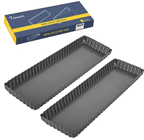 Tiawudi 2 Pack Rectangular Tart Pan, Non-Stick Quiche Pan with Loose Bottom, the Fluted Edges on Your Tarts and Quiches,13 7/8 Inch