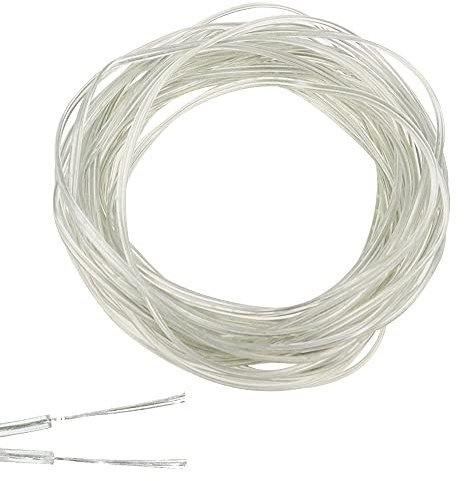 JPGhaha 10M Cable Transparent 2 Core Copper Wire Max 12V 28AWG Diameter 3MM Thickness 1.5MM Flat Clear PVC Mains Power Cable Electrical for Low Power Appliances