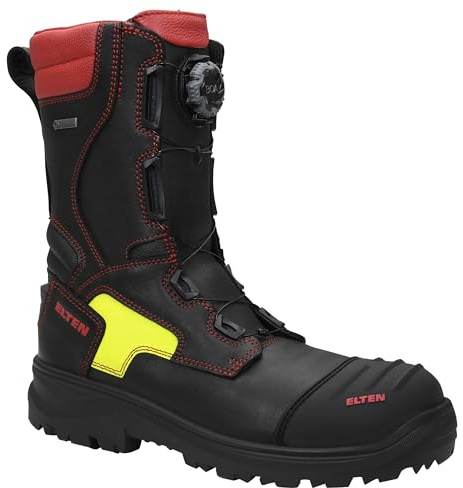 ELTEN Feuerwehrstiefel Colin GTX BOA ESD F2A, Damen und Herren, Leder, Stahlkappe, robust 47, Schwarz|Rot