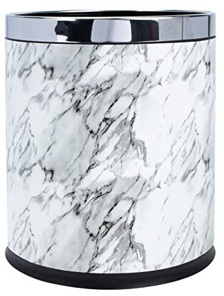 Beavorty White Marble Pattern Trash Can, Rectangular, 25x22.5cm, Plastic, Sturdy Design, Open-Top, 7.8kg, Kitchen, Bedroom, Bathroom, Living Room, Office