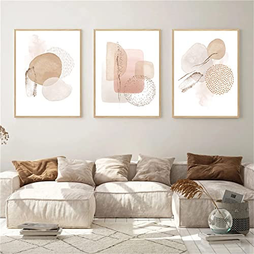 Sarah Duke 3er Abstrakt Poster Set, Aesthetic Wandbilder Beige Leinwandbilder Ohne Rahmen Wandposter Moderne Bilder Wohnzimmer Schlafzimmer (Stil A,40 x 50 cm)