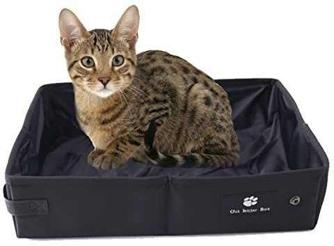 Katzentoilette Reise Faltbar Katzenklo Reise Faltbare Tragbare Katzenklo für Klein - 45 * 35cm Sanft, Dauerhaft und wasserdichte für Indoor Heimat Outdoor Reise Camping, Schwarz, Groß