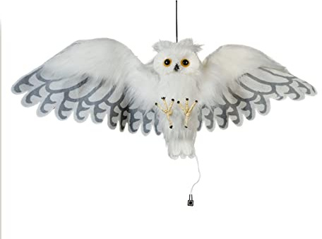 EUROPALMS Halloween Schnee-Eule, animiert, 80cm | Animierte weiße Eule mit Licht-, Sound- und Bewegungseffekt