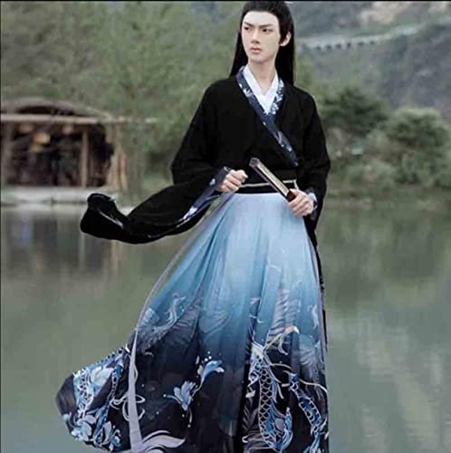 MOOCO MORNING Übergröße 2XL Hanfu Paare chinesische traditionelle Stickerei Kleidung Erwachsene Halloween Cos Kostüm schwarz blau Hanfu für Männer und Frauen