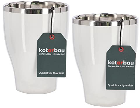 KOTARBAU® 2er Set Runder Blumentopf Hoch Keramik Weiß Silber ⌀ 13 cm Pflanztopf