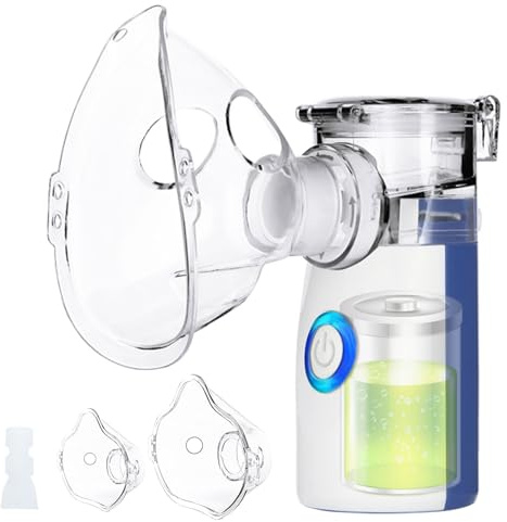 Wholede Aerosol Portatile, Aerosol Ultrasuoni Silenzioso, Nebulizzatore Inalatore Silenzioso Portatile con 2 Maschera e 1 Boccaglio,Aerosol Silenziosi per Adulti e Bambini, USB-C Ricaricabile(Blu)