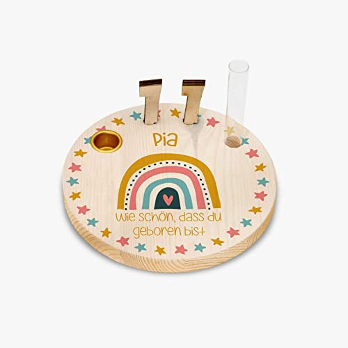 Geburtstagskranz/Kerzenteller aus Holz mit deinem Wunschnamen personalisiert - Motiv 17 Regenbogen