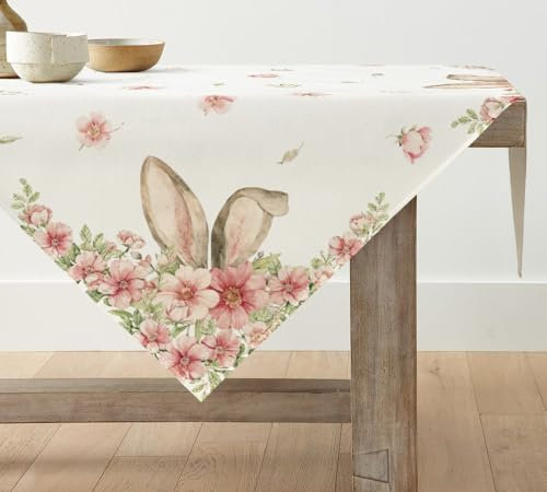 Artoid Mode Blumen Hasenohren Osterei Ostern Waschbare Tischwäsche, Saisonaler Frühling Küche Tisch Dekoration Drinnen Urlaub Party Dekor 85x85 cm