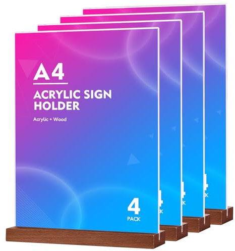 A4 Ständer Aufsteller Acryl Tischaufsteller（4 Stück） Doppelseitig Schildhalter in T-Form Menükartenhalter für Hotel, Restaurant, Speisekarte, Werbung