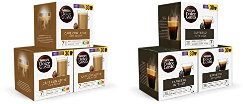 Nescafé Dolce Gusto Cápsulas de Café con Leche, 3 x 30 Cápsulas & Nescafé Magnum Café Espresso Intenso - Cápsulas de Café 3 x 30 - 90 Cápsulas