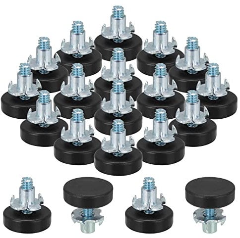Ouligay 16Pcs Adjustable Leveling Feet Furniture Leveling Feet Adjustable Feet leveling M6 x 18MM Screw in Feet Furniture Glide Leveling Feet with T-nuts 24mm Round Base Foot Screw for Chair Leg